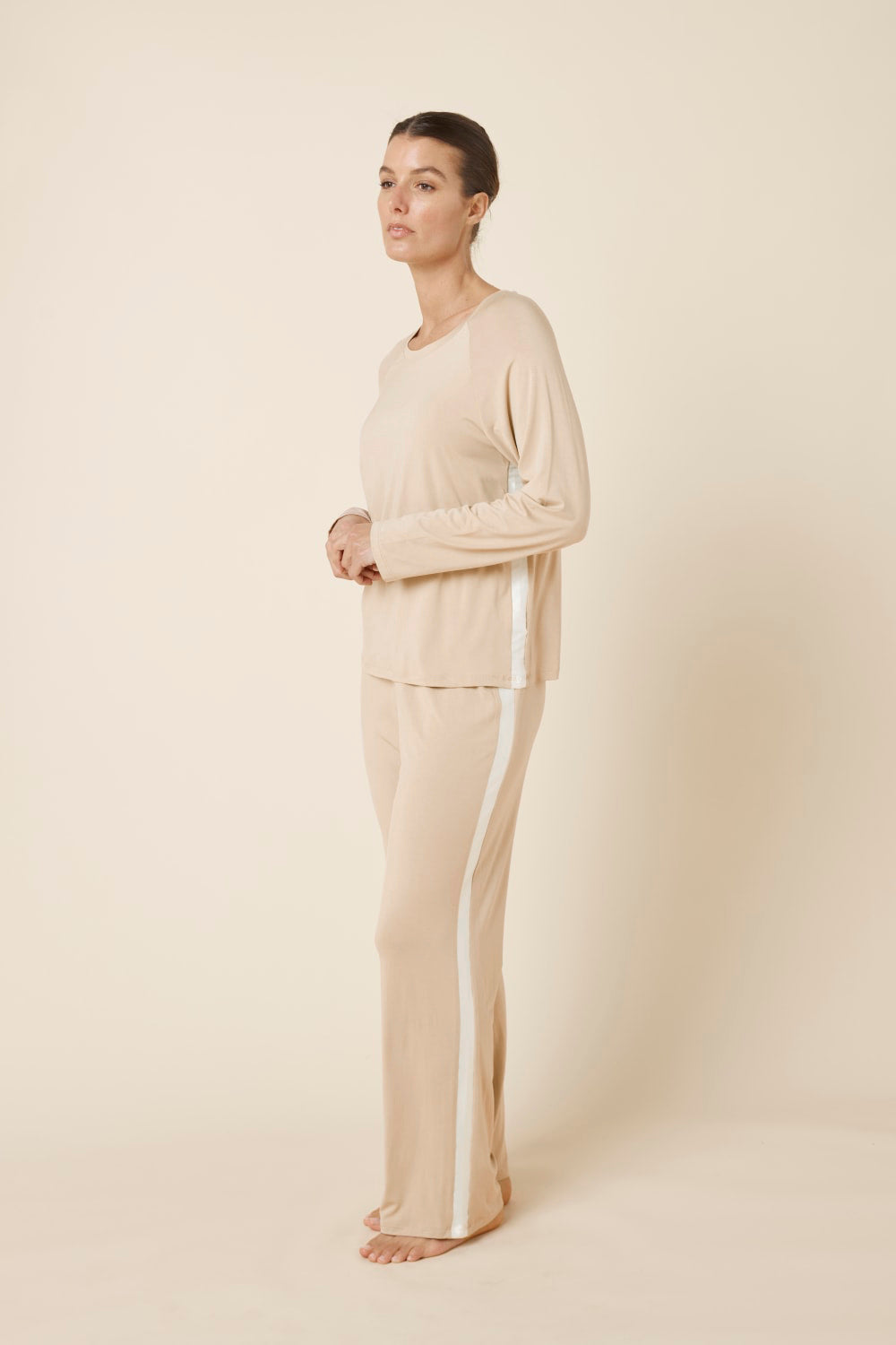 Gingerlilly Anya Bamboo Sporty PJ Set - Biscuit - Side
