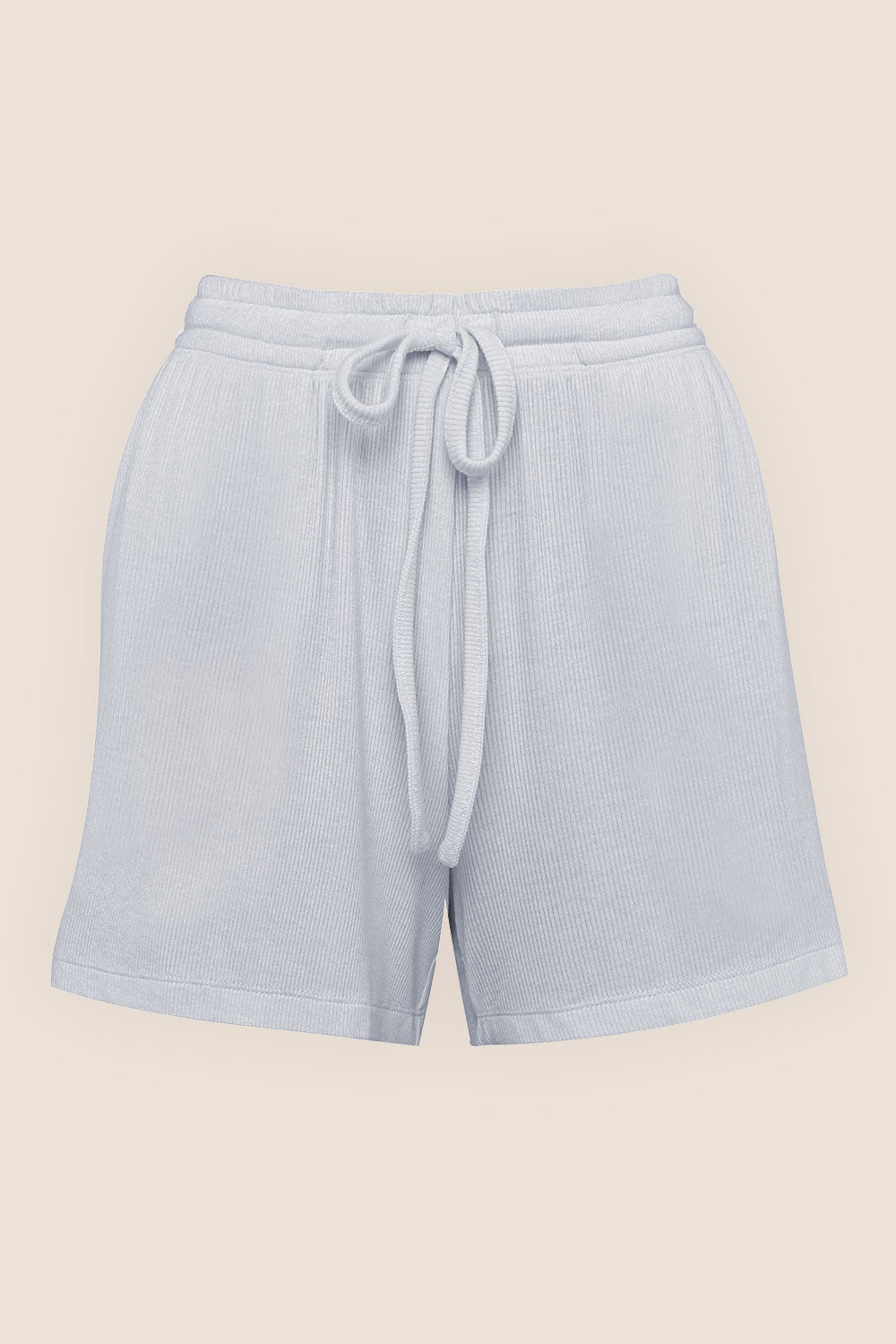 Gingerlilly Sleepwear Adelaide shorts in ghost blue, ribbed fabric, drawstring waist.