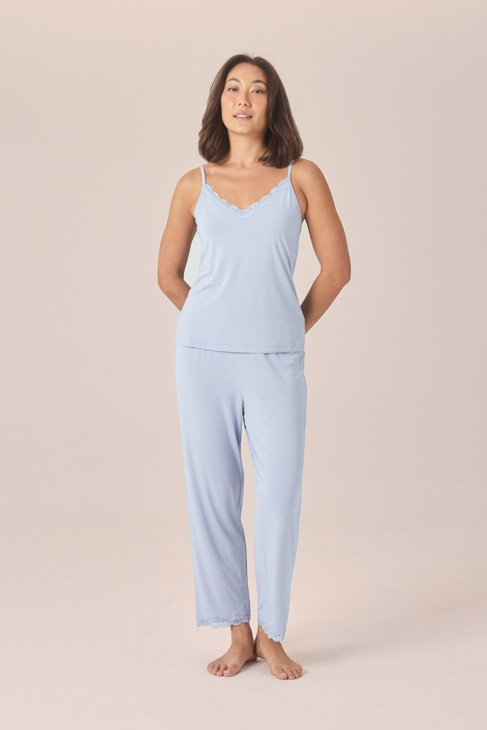 Gingerlilly Britt Bamboo Lace Cami Long PJ Set in Blue
