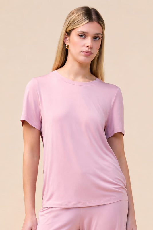 Gingerlilly Bronte Bamboo Tshirt with Stripe - Pink - Front