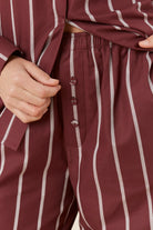 Gingerlilly Chloe Cotton Striped PJ Set - Burgundy - Detail