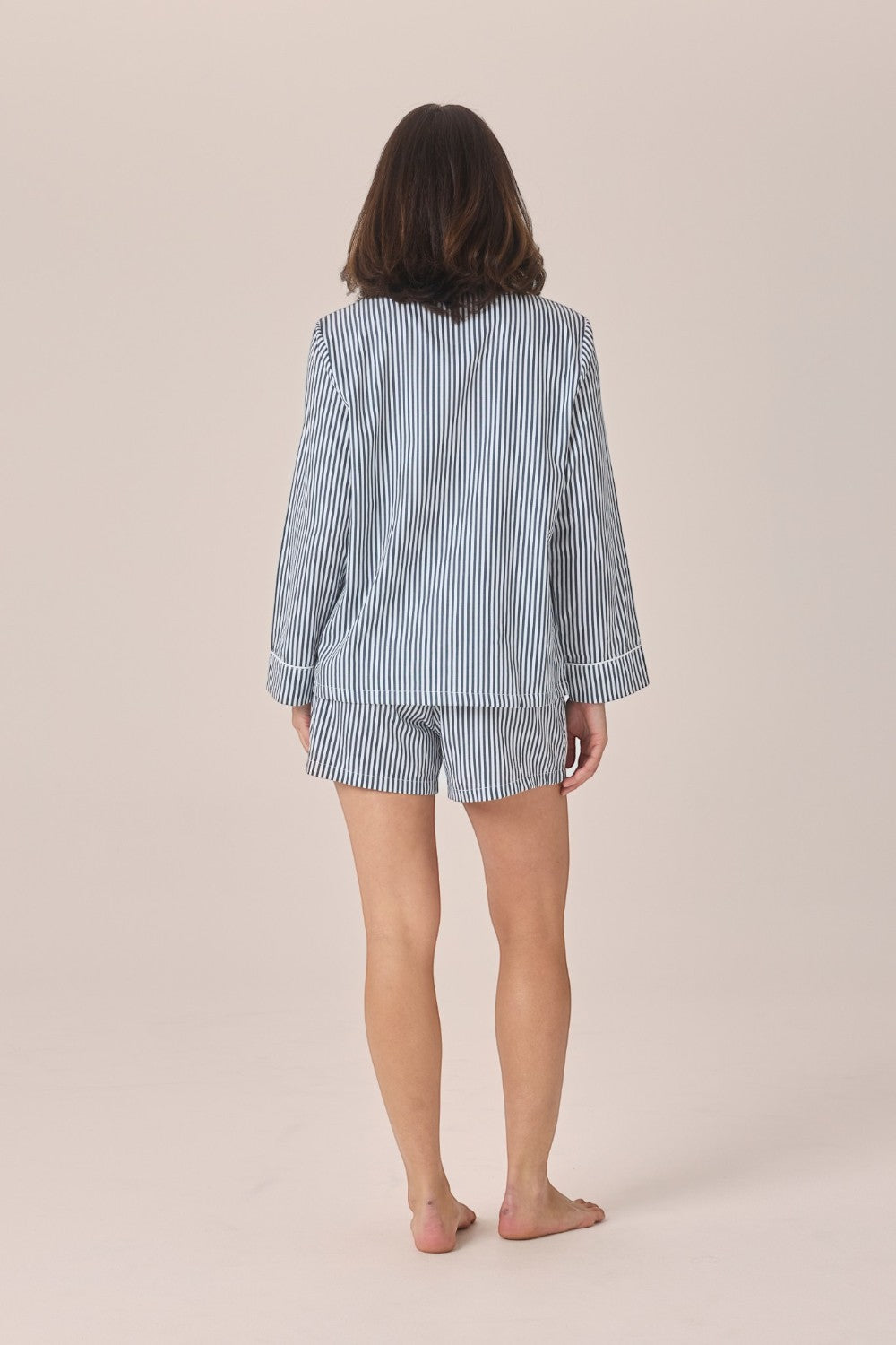 Gingerlilly Susanna Cotton Long Sleeve Shortie PJ Set - Navy Stripe - Back