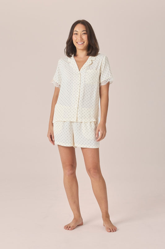 Gingerlilly Celine Short Spot PJ Set - Ivory - Front