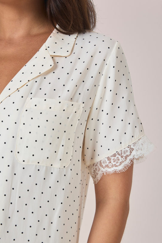 Gingerlilly Celine Short Spot PJ Set - Ivory - Detail