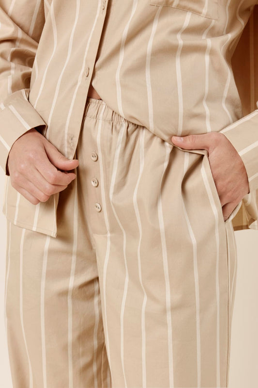 Chloe Cotton PJ Pants Biscuit Button Detail Front