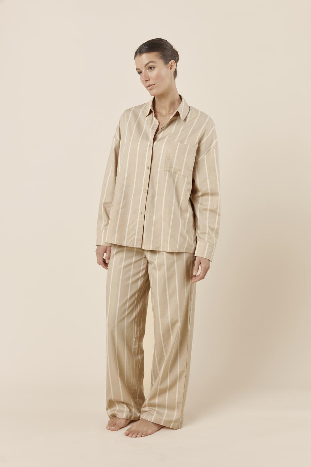 Chloe Cotton Striped PJ Set Biscuit side
