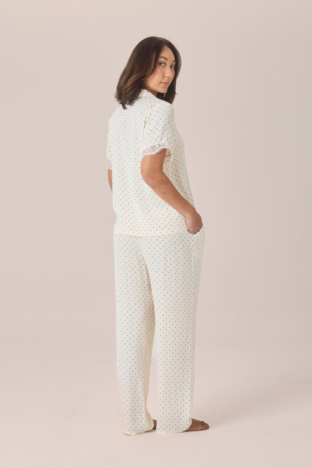Gingerlilly Clarisse Short Sleeve Spot PJ Set - Ivory - Side alt