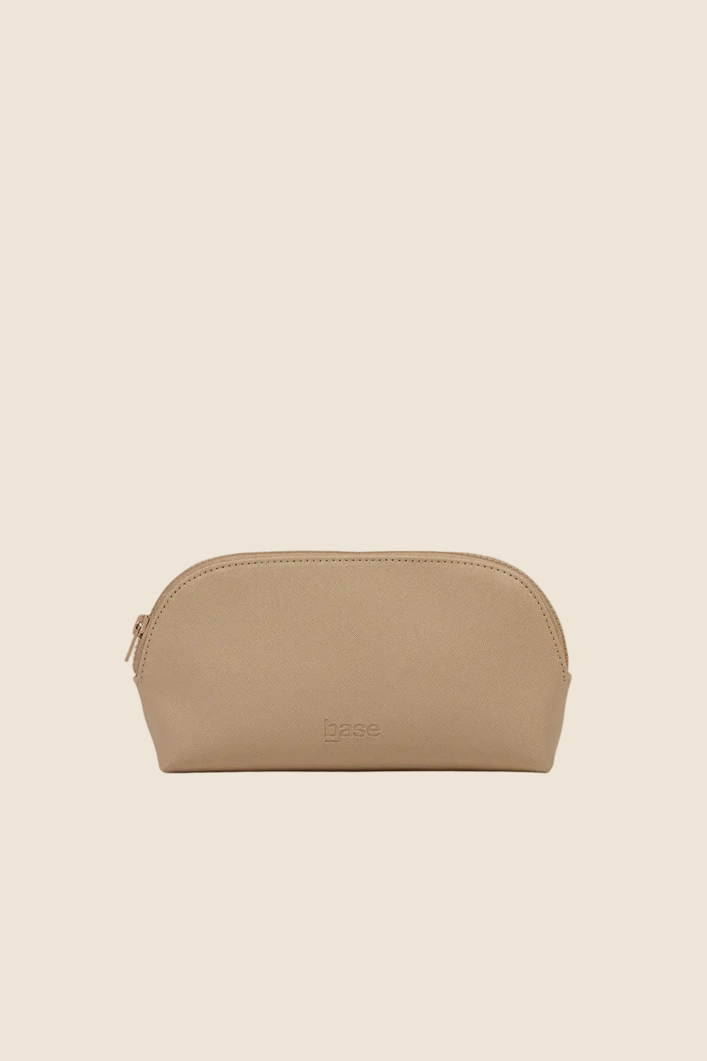 Small sand-colored cosmetic makeup bag with zipper, minimalist design, Gingerlilly Sleepwear