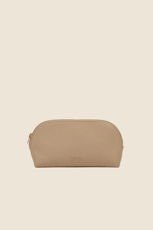 Small sand-colored cosmetic makeup bag with zipper, minimalist design, Gingerlilly Sleepwear