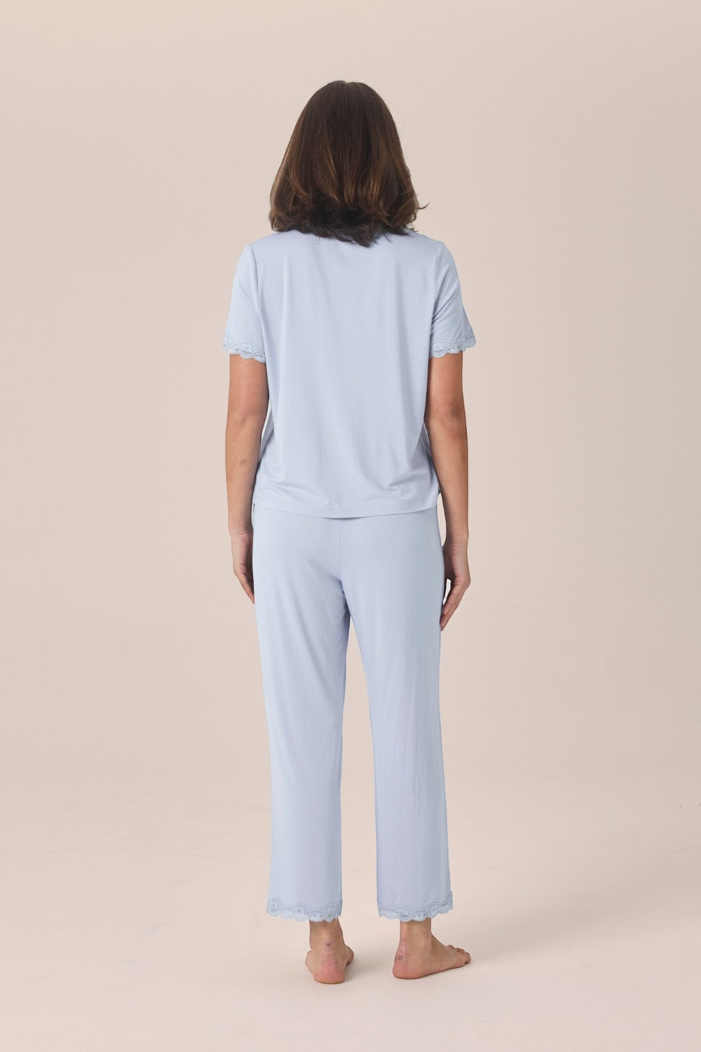 Gingerlilly Dianne Bamboo Long PJ Set with Lace - Blue - Back