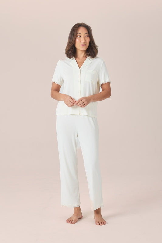 Gingerlilly Dianne Bamboo Long PJ Set with Lace in Ecru