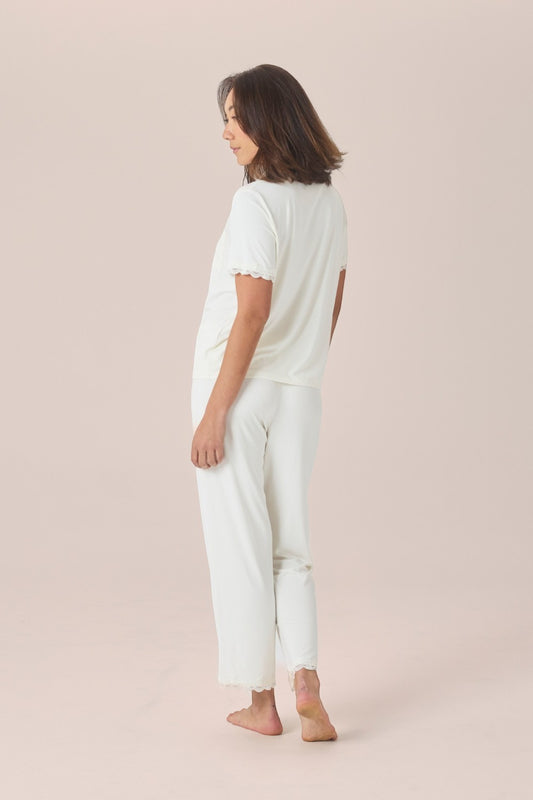 Gingerlilly Dianne Bamboo Long PJ Set with Lace in Ecru