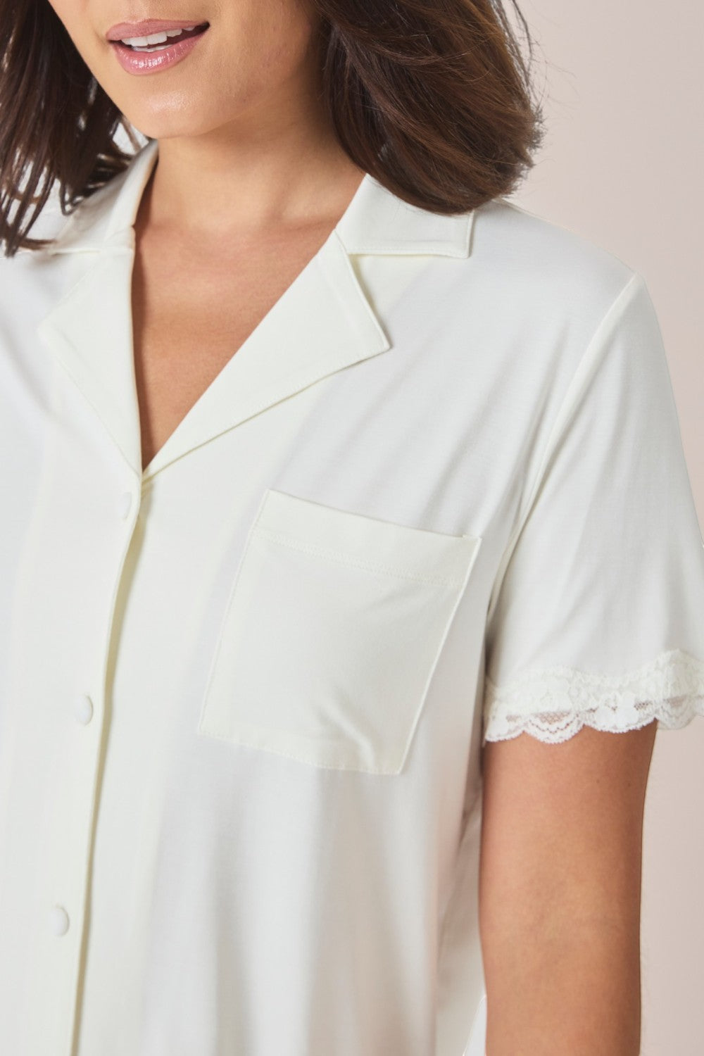 Gingerlilly Dianne Bamboo Long PJ Set with Lace in Ecru