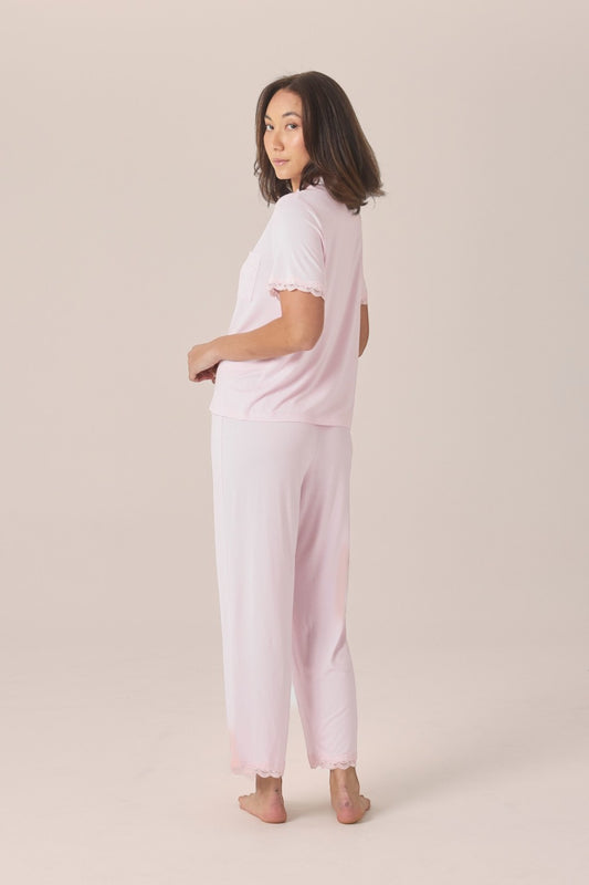 Gingerlilly Dianne Bamboo Long PJ Set with Lace in Pink