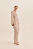 Gingerlilly Emerald Pure Silk Long Sleeve Wide Leg Pyjama Set - Pink - Front alt