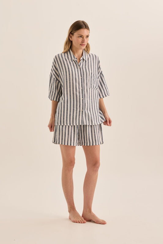 Evie Navy Stripe Linen Short Set