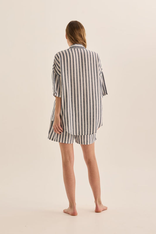 Evie Navy Stripe Linen Short Set