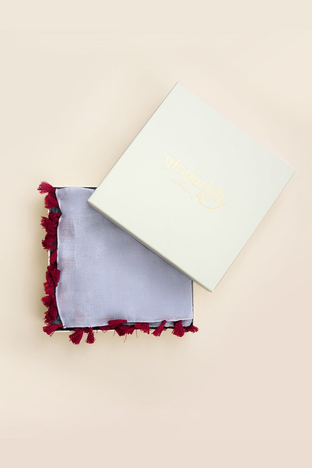 Free Large Scarf With Tassels Blue box packaging