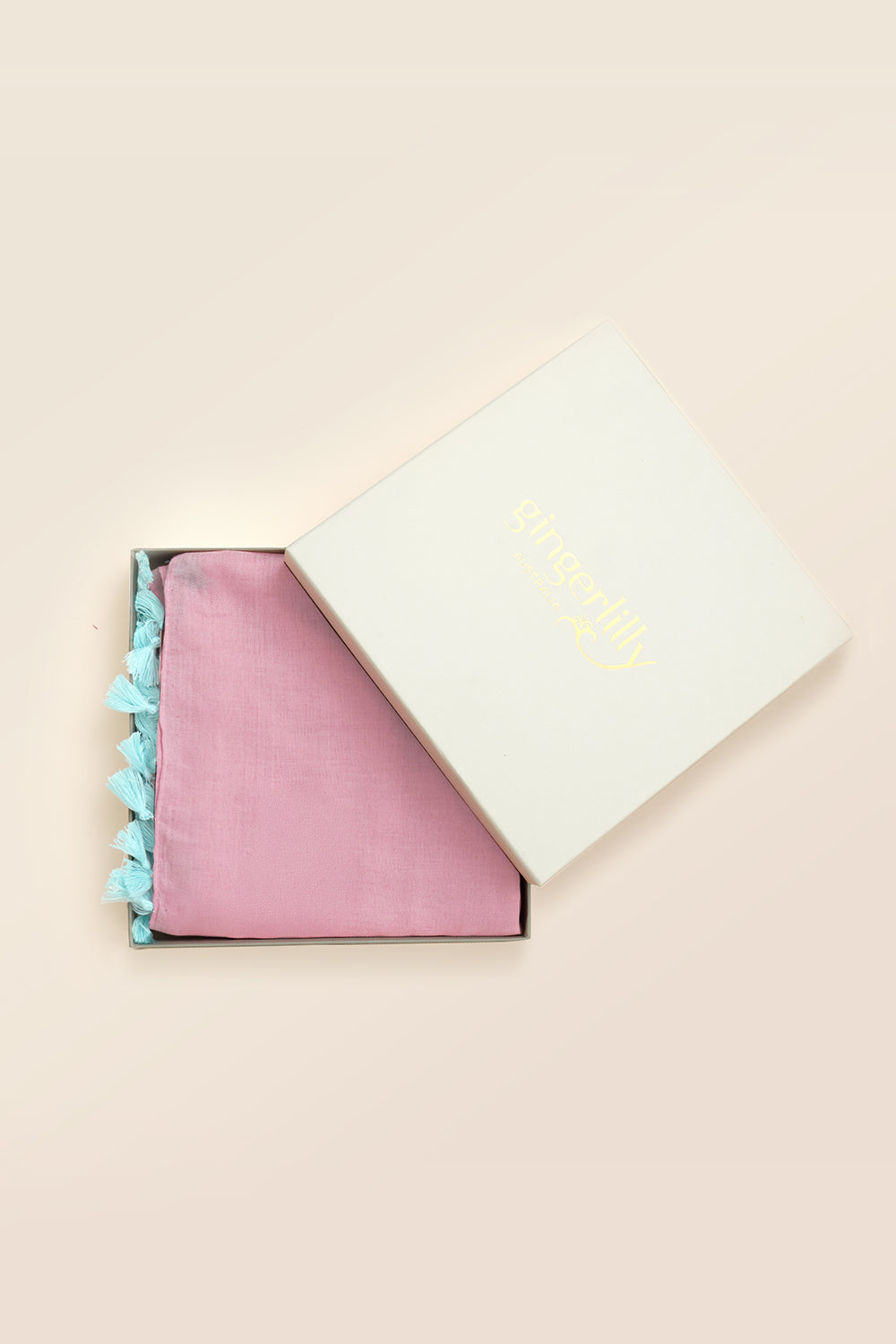 Free Large Scarf With Tassels Pink box packaging