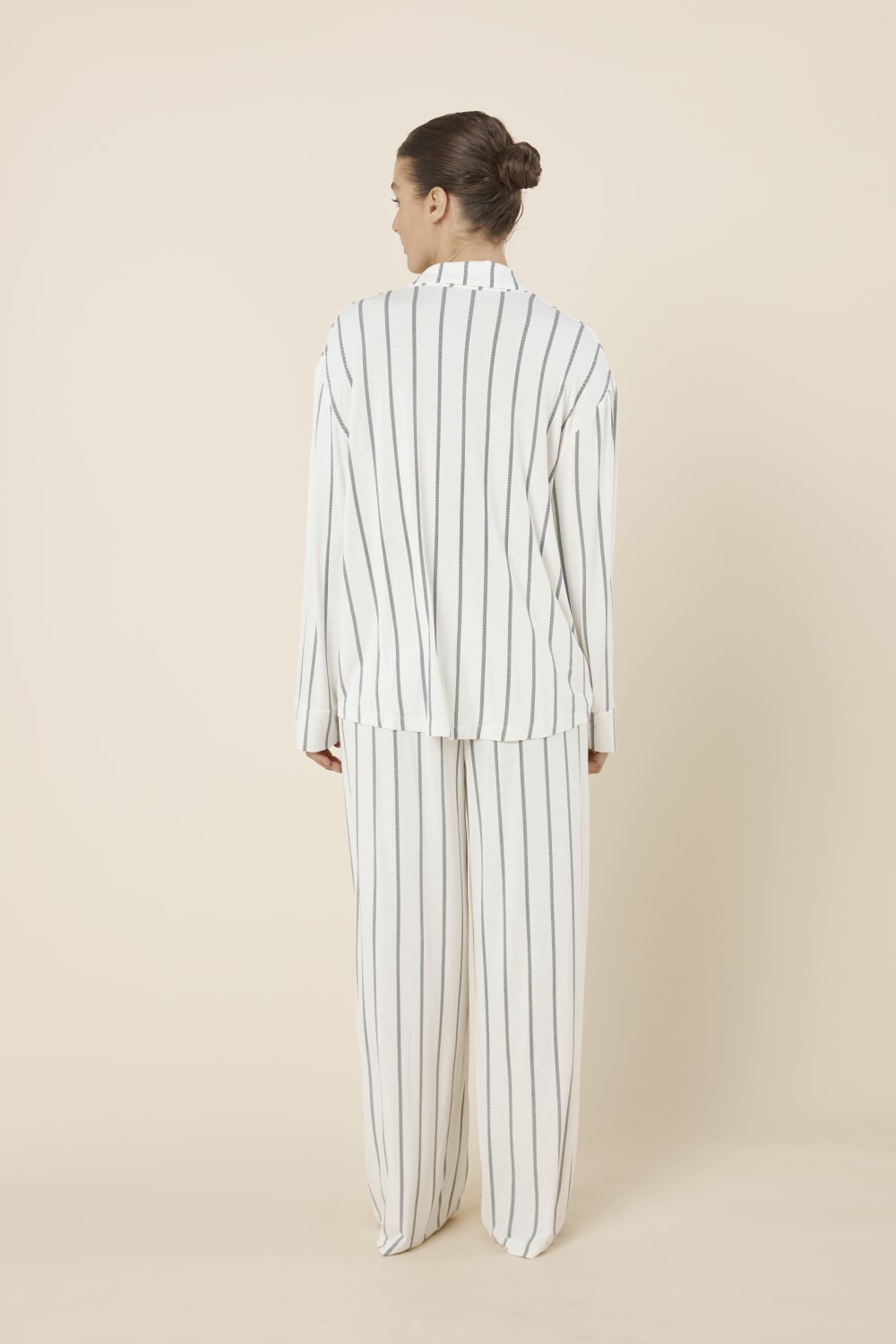 Harlow Bamboo Striped PJ Set Ivory Back