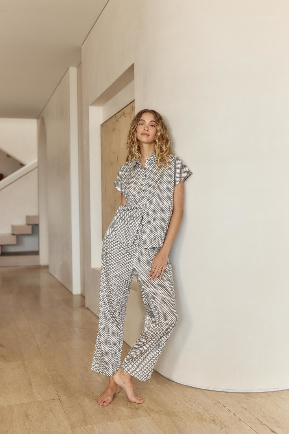Gingerlilly Marlie Diamond Print Cotton Long PJ Set - Olive - Lifestyle