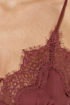 Gingerlilly Heather Silky Satin Cami and Short Set - Burgundy - Detail