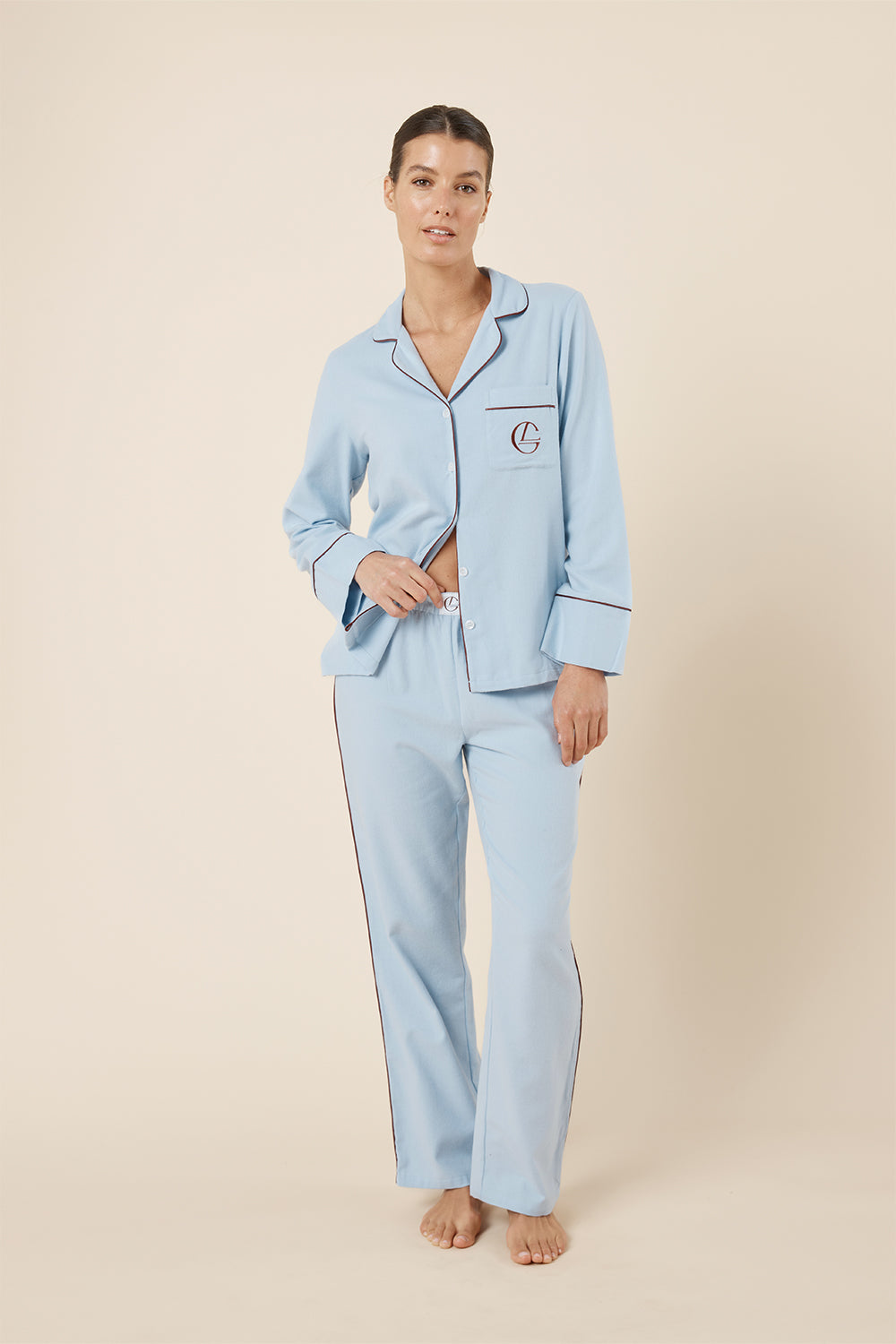Gingerlilly Isabella Brushed Cotton PJ Set - Blue - Side
