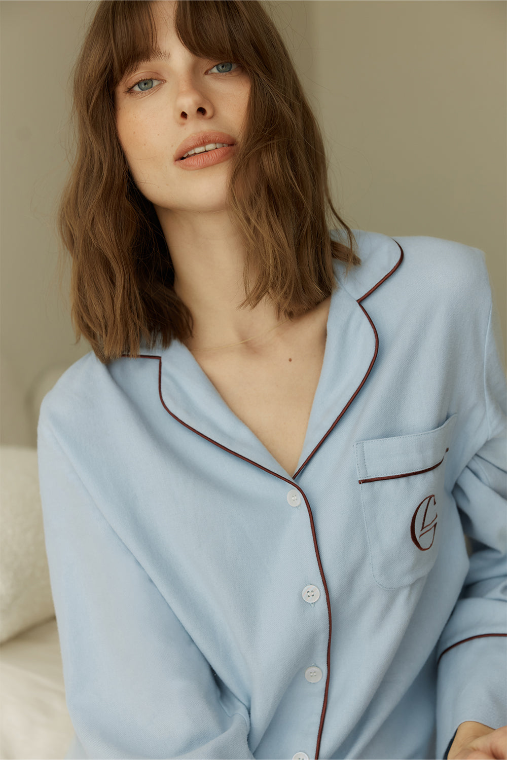 Gingerlilly Isabella Brushed Cotton PJ Set - Blue - Lifestyle