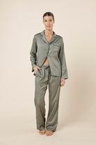 Gingerlilly Kienna Geo Printed Silky Satin PJ Set - Olive - Front