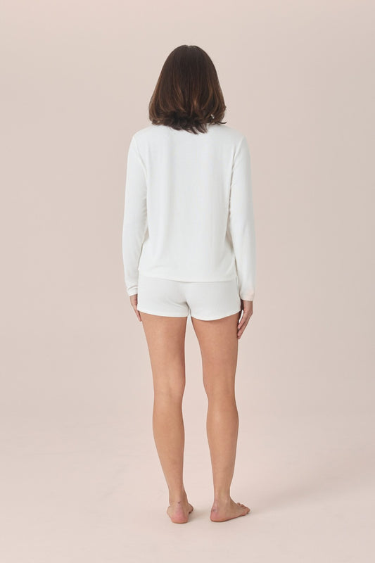 Gingerlilly Lombardy Rib Long Sleeve Top in Ecru
