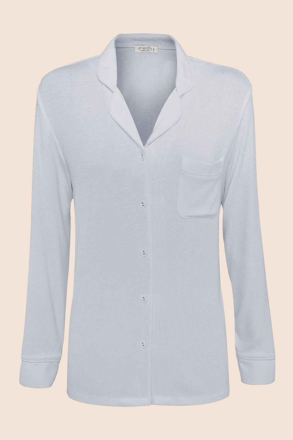 Gingerlilly Sleepwear women's long-sleeve blue button-up pajama top, cotton blend.