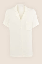 Gingerlilly Lyon Ribbed Short Sleeve Button Up Top - Ecru - Flat lay