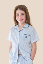 Gingerlilly Mini Camilla Cotton Short PJ Set - Blue Stripe - Front alt
