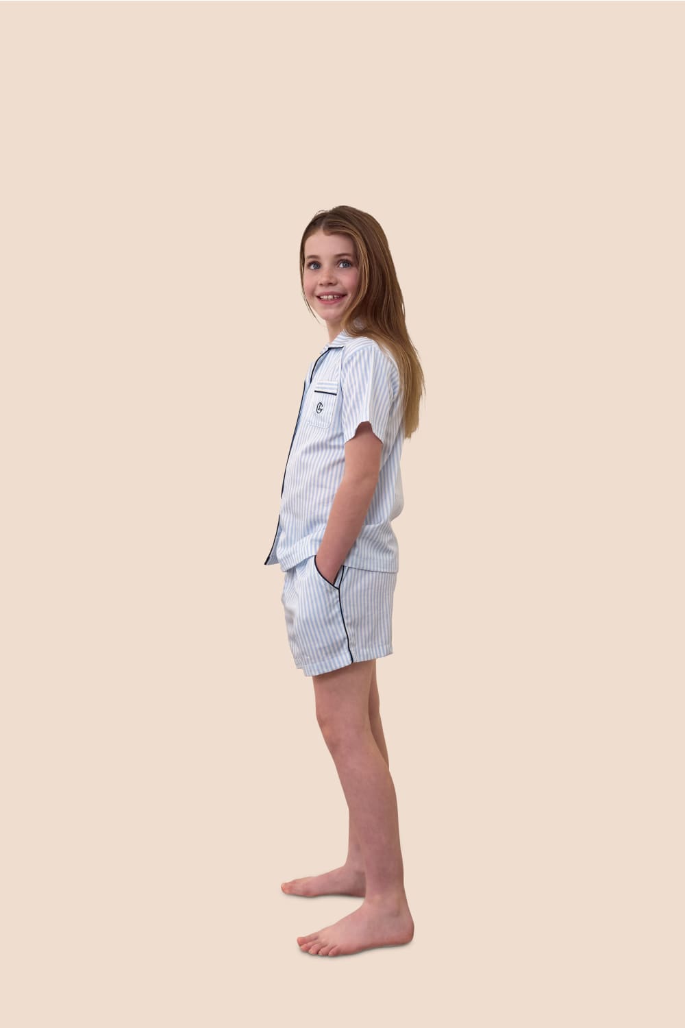 Gingerlilly Mini Camilla Cotton Short PJ Set - Blue Stripe - Side