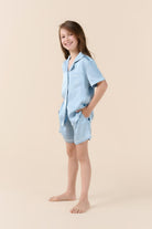 Gingerlilly Mini Sonia Silky Satin Short PJ Set - Blue - Side