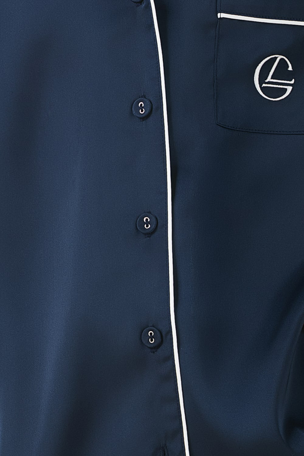 Navy Gingerlilly Sleepwear top with white piping and embroidered pocket logo detail