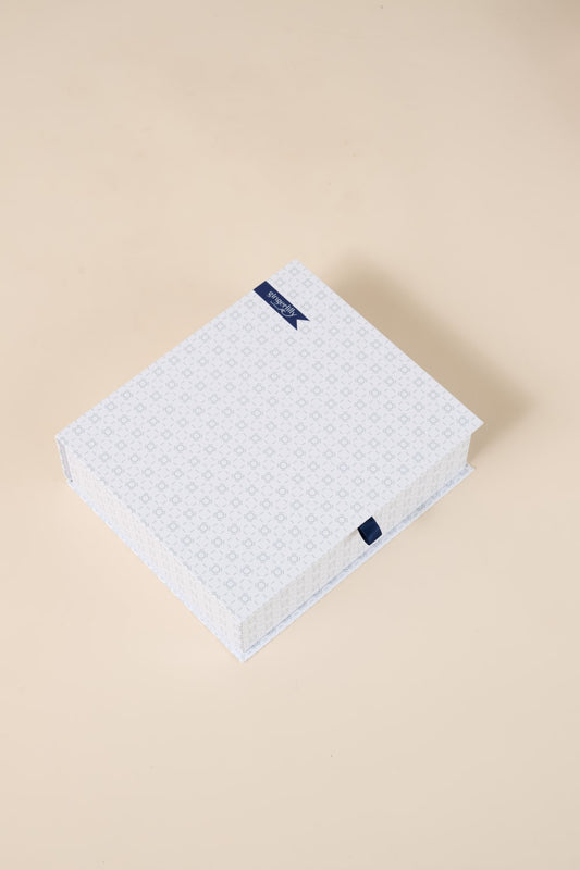 Gingerlilly Sleepwear patterned blue gift box on beige background