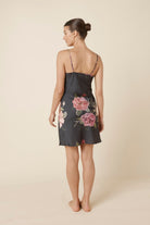 Gingerlilly Piper Floral Silky Satin Nightie - Black - Back