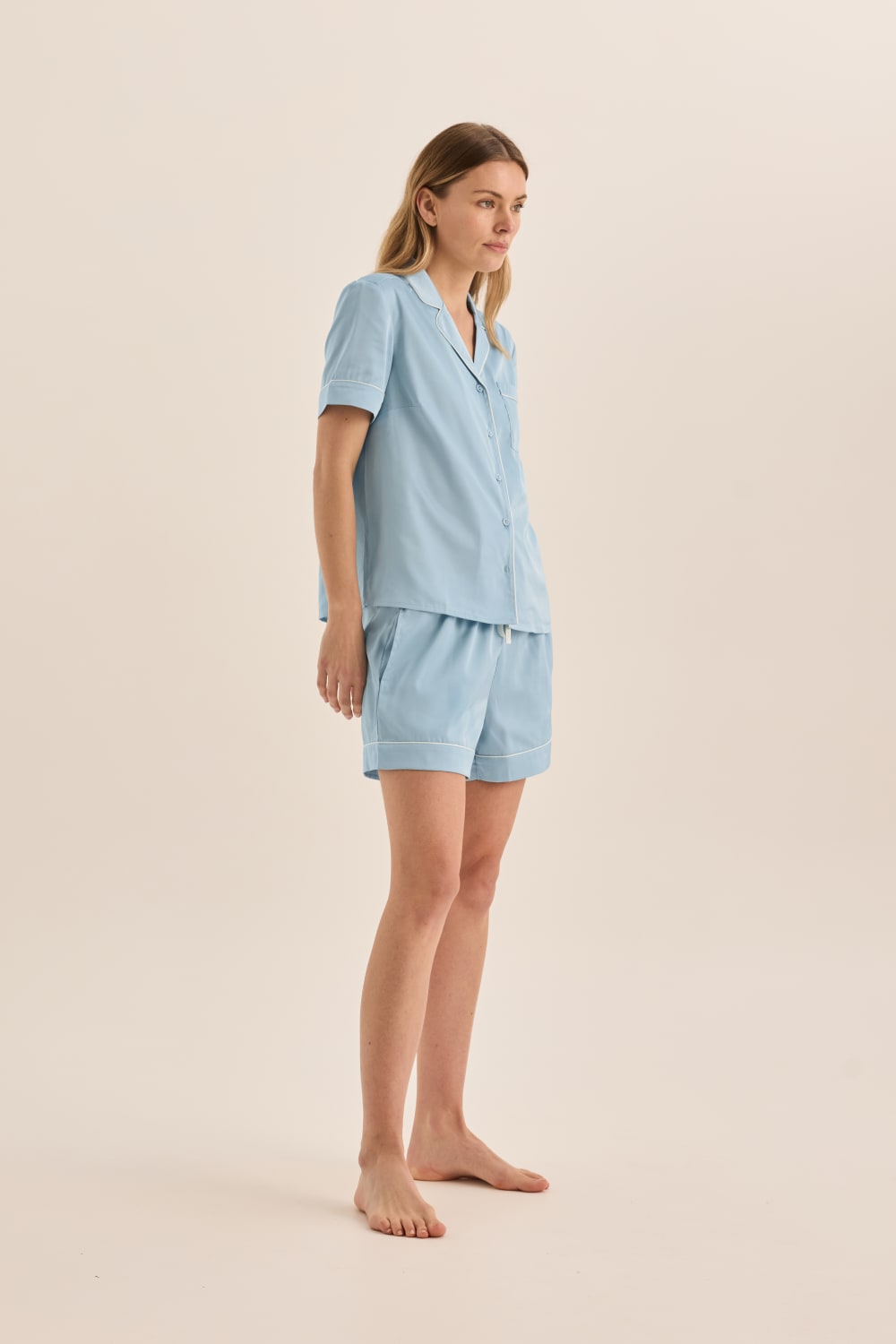 Gingerlilly Sonia Blue Satin Short PJ Set - Side