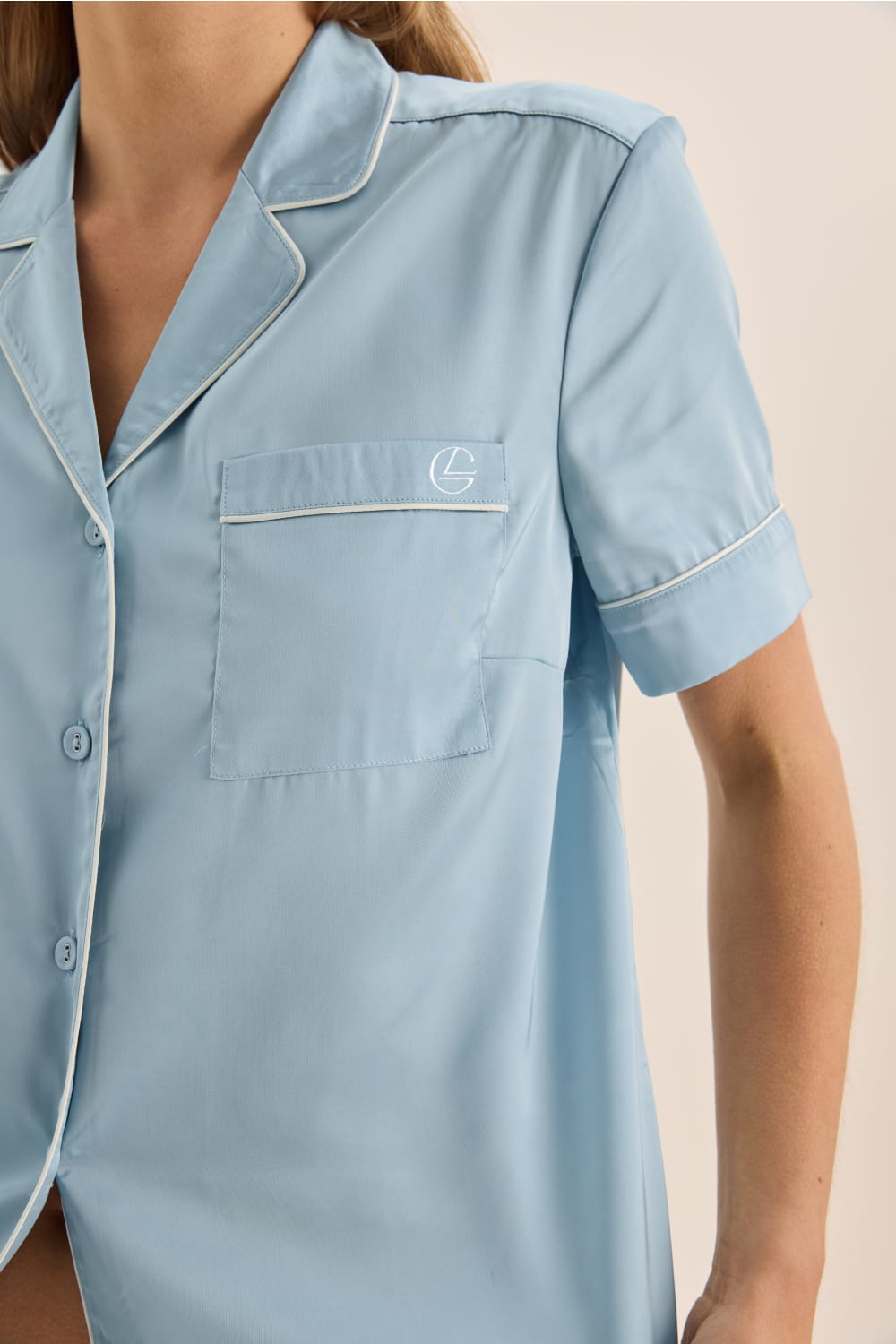 Gingerlilly Sonia Blue Satin Short PJ Set - Detail