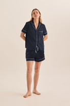Gingerlilly Sonia Navy Satin Short PJ Set - Front