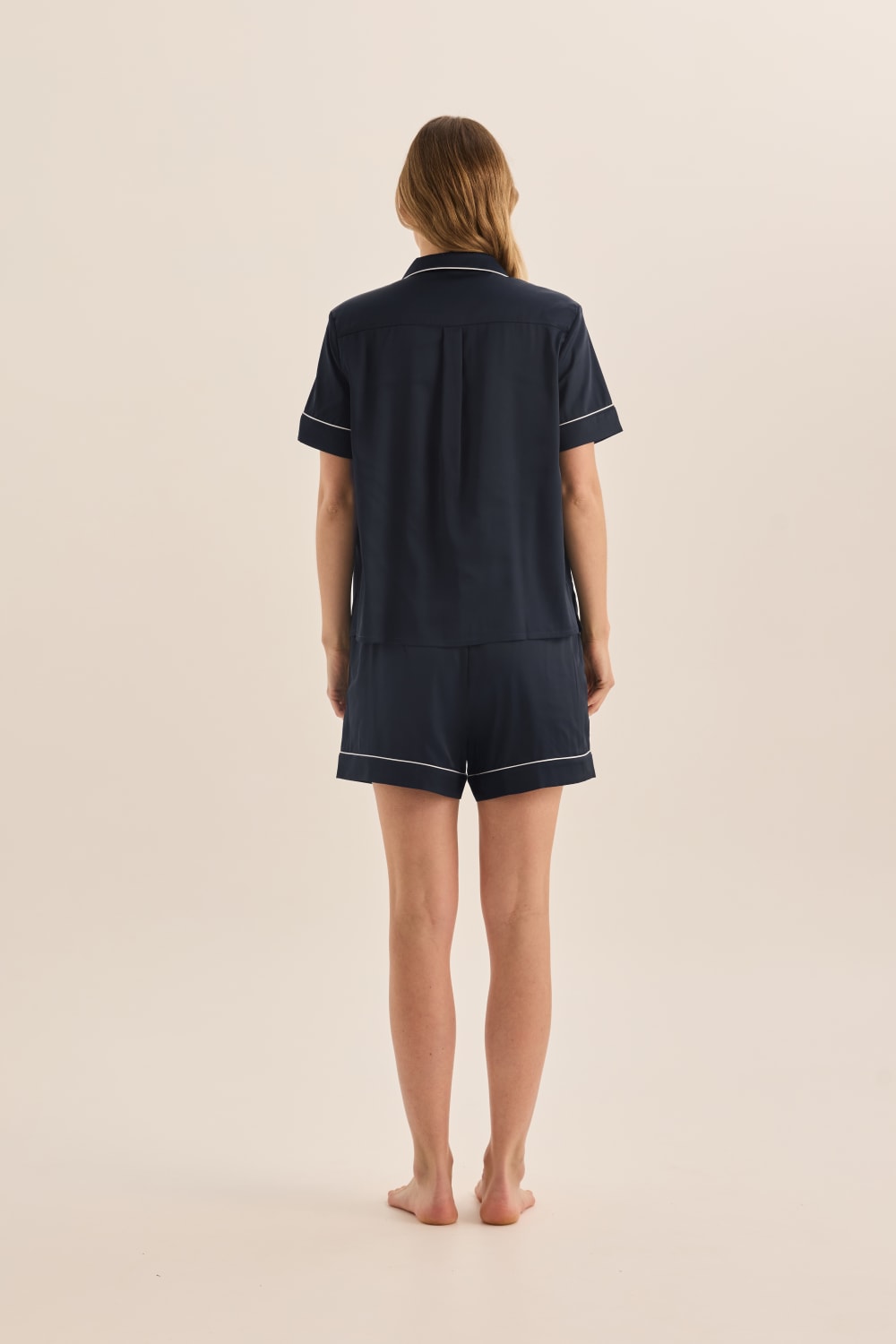 Gingerlilly Sonia Navy Satin Short PJ Set - Back