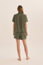 Gingerlilly Sonia Olive Satin Short PJ Set - Back