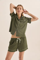 Gingerlilly Sonia Olive Satin Short PJ Set - Front alt