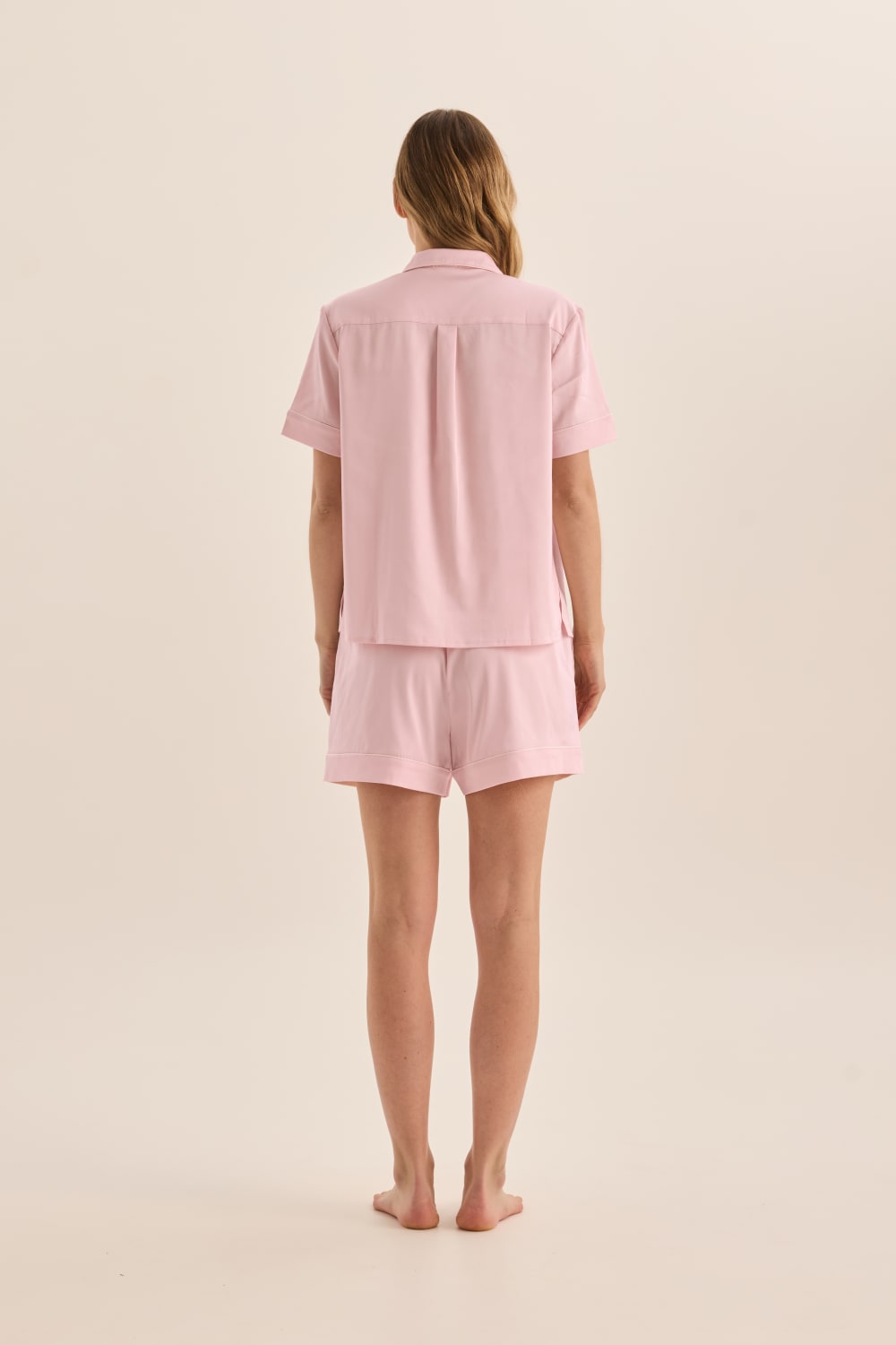 Gingerlilly Sonia Pink Satin Short PJ Set - Back