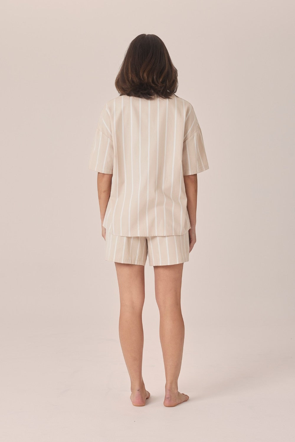 Gingerlilly Sasha Striped Boyfriend Short PJ Set - Beige - Back