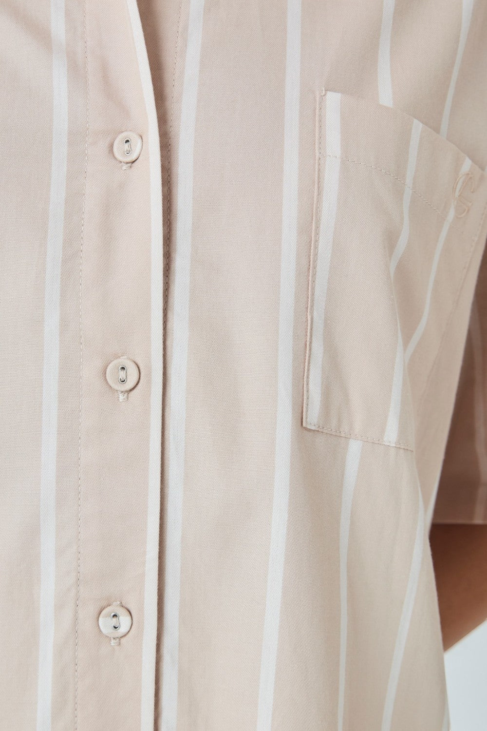 Gingerlilly Sasha Striped Boyfriend Short PJ Set - Beige - Detail alt
