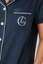 Gingerlilly Camilla Cotton Short Sleeve Long Pant PJ Set - Navy - Detail alt