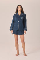 Gingerlilly Susanna Cotton Long Sleeve Shortie PJ Set - Navy - Front
