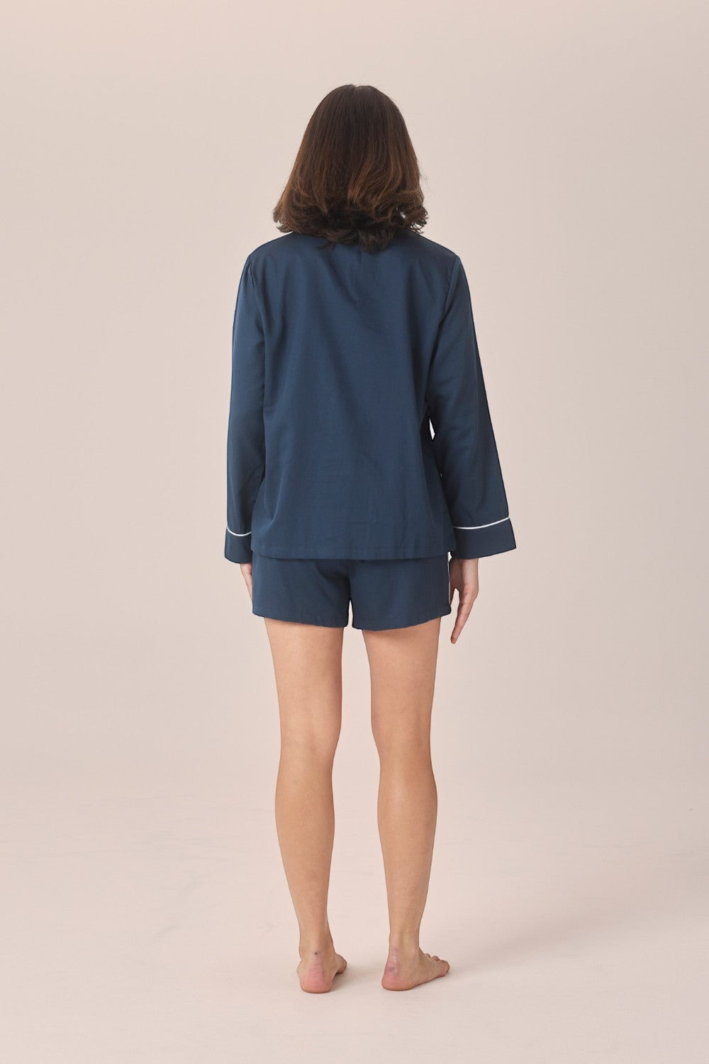 Gingerlilly Susanna Cotton Long Sleeve Shortie PJ Set - Navy - Back